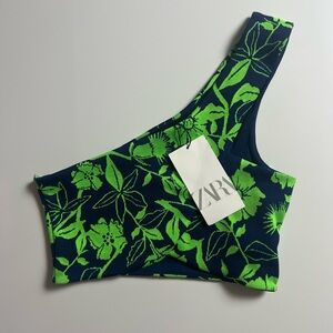 NWT Zara One Shoulder Crop Top, Blue/Green, Size M